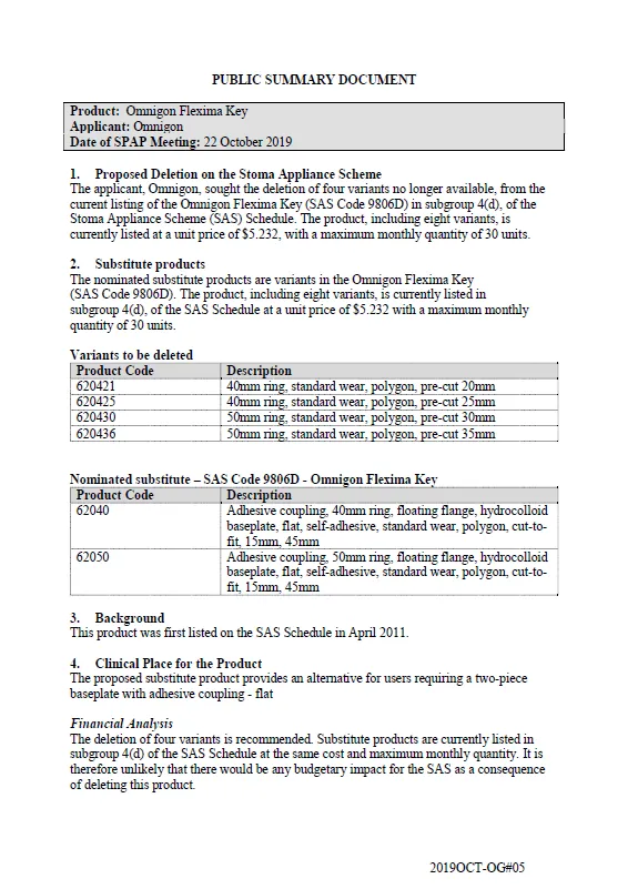 Cover image for SPAP public summary documents – October 2019 – Omnigon Flexima Key