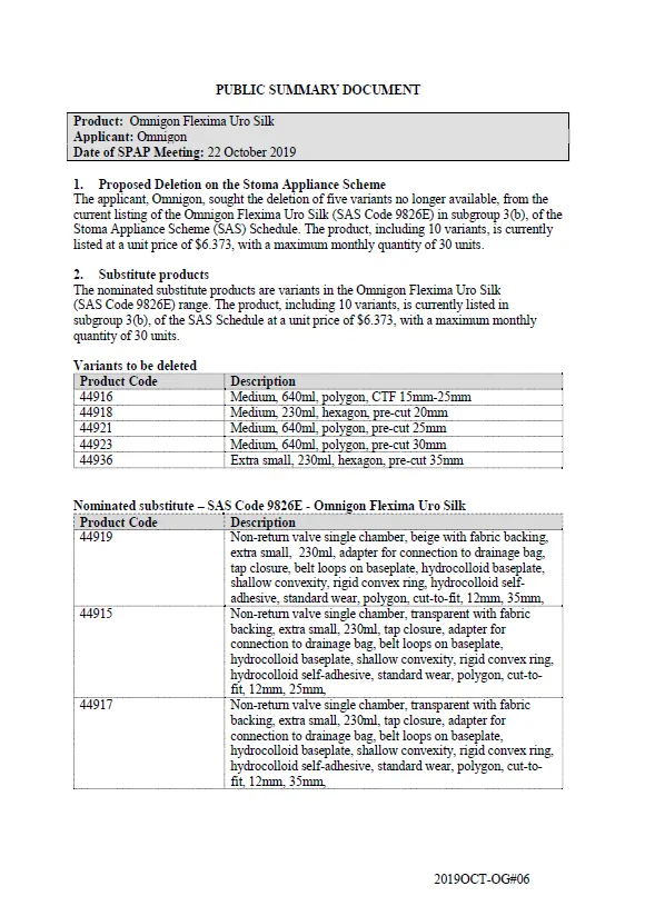 Cover image for SPAP public summary documents – October 2019 – Omnigon Flexima Uro Silk