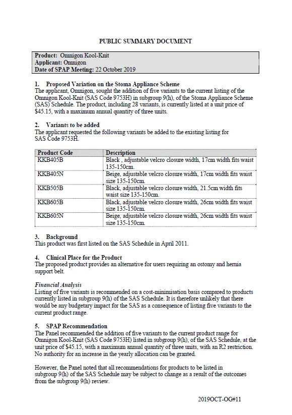 Cover image for Title SPAP public summary documents – October 2019 – Omnigon Kool Knit