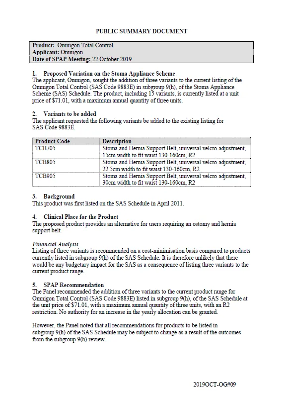 Cover image for SPAP public summary documents – October 2019 – Omnigon Total Control