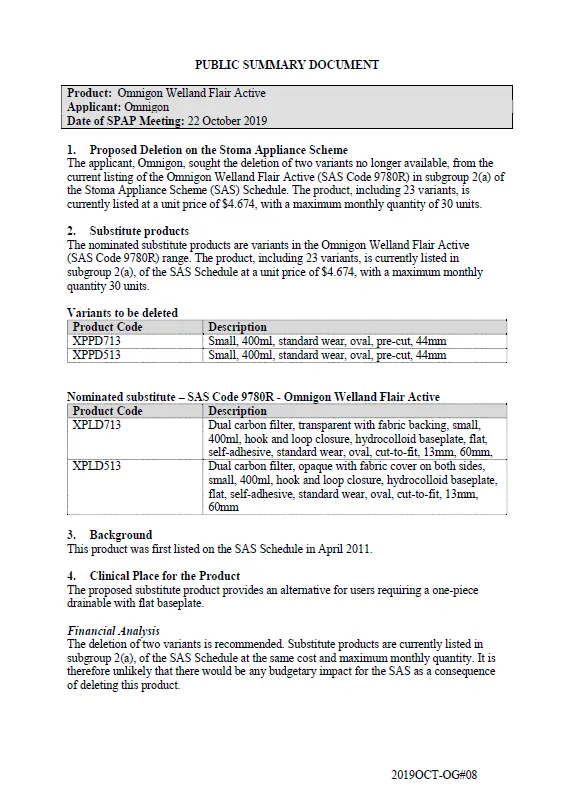 Cover image for SPAP public summary documents – October 2019 – Omnigon Welland Flair Active