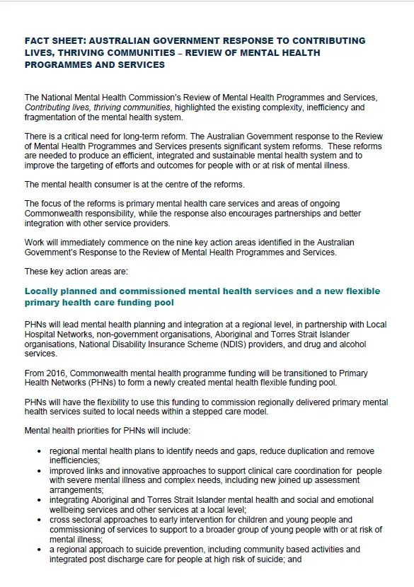 Cover image for Australian Government response to mental health response