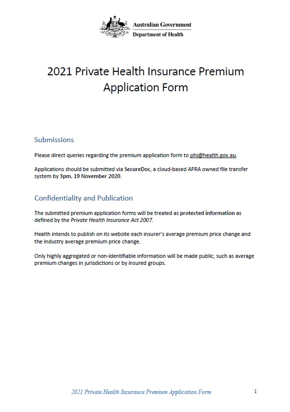Cover image for PHI 67/20 attachments – 2021 private health insurance premium application form and templates