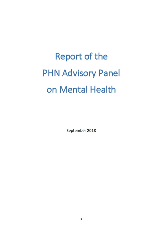 Cover image for Report of the  PHN Advisory Panel  on Mental Health