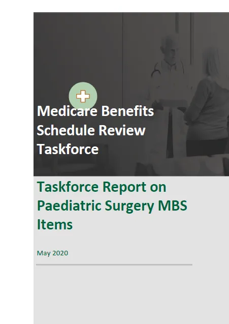 Cover image for the Taskforce report on paediatric surgery MBS items
