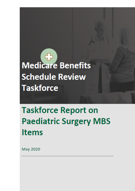 Cover image for the Taskforce report on paediatric surgery MBS items