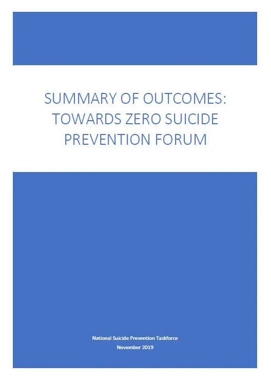 Cover image for Towards Zero Suicide Prevention Forum: summary of outcomes 