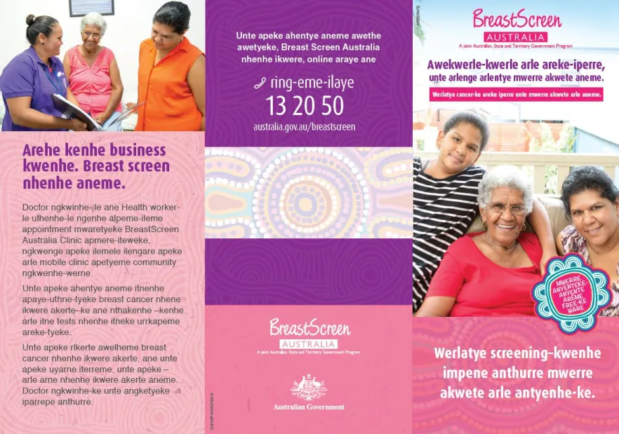 Cover image of BreastScreen Australia brochure in Eastern Arrernte