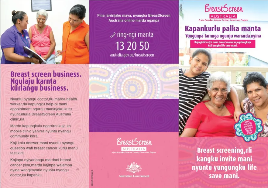 Cover image of BreastScreen Australia brochure in Warlpiri