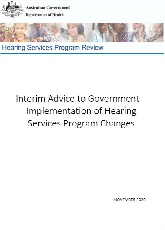 Cover image for Hearing Services Review Interim Advice to Government – Implementation of HSP Changes