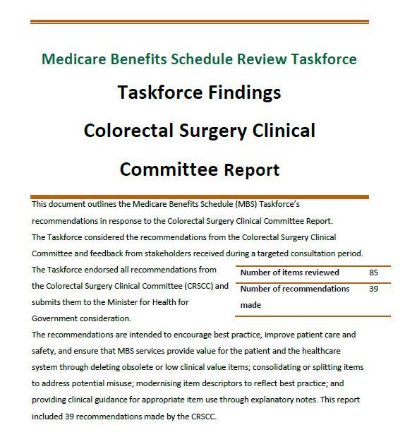 Taskforce Findings – Colorectal Surgery Clinical Committee Report cover