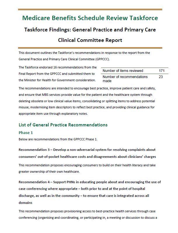 Taskforce Findings – General Practice and Primary Care Clinical Committee Report  cover