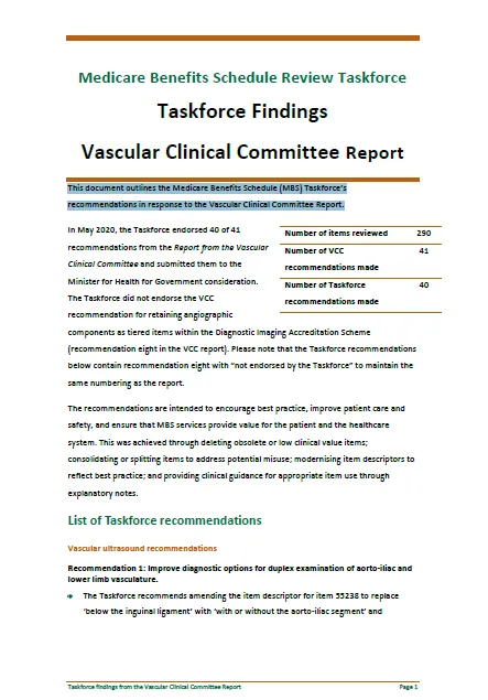 Cover image Vascular Clinical Committee Report 