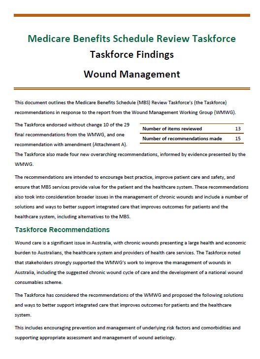 Taskforce Findings – Wound Management cover