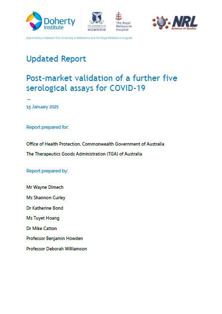 Post-market validation of a further five serological assays for COVID-19 – updated report cover
