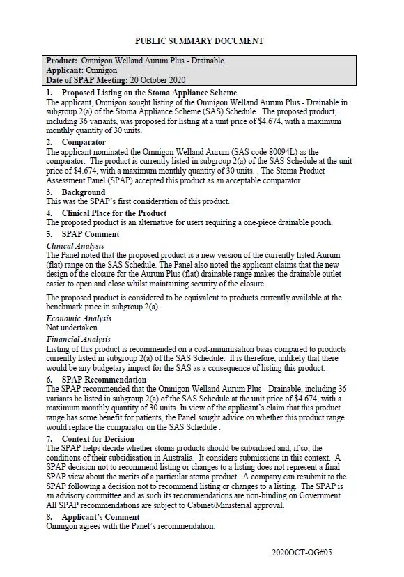 Cover image for SPAP public summary documents – October 2020 – Omnigon Welland Aurum Plus drainable