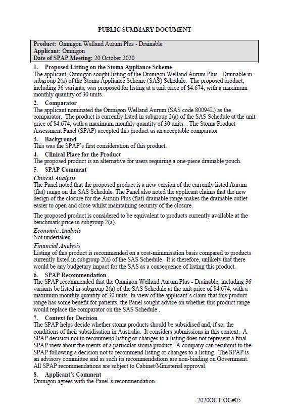 Cover image for SPAP public summary documents – October 2020 – Omnigon Welland Aurum Plus drainable