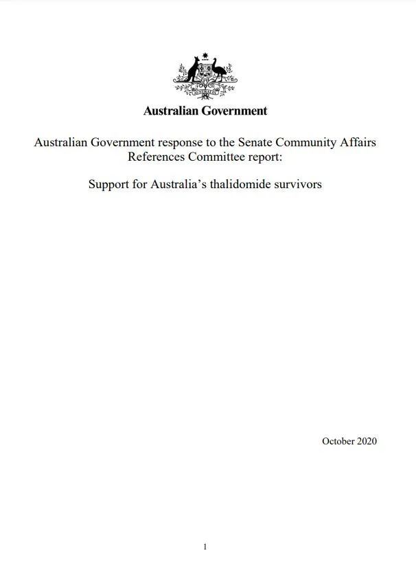 Cover image for Australian Government response for the support for Australia’s thalidomide survivors