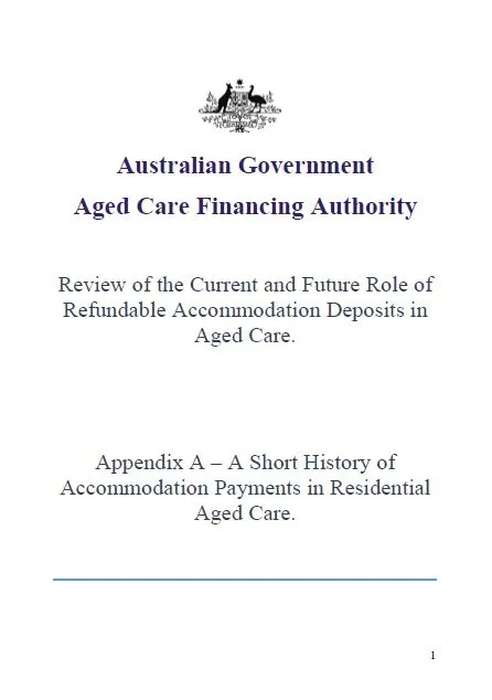 A Short History of Accommodation Payments in Residential Aged Care – Appendix A cover
