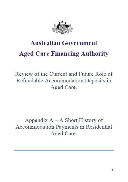 A Short History of Accommodation Payments in Residential Aged Care – Appendix A cover
