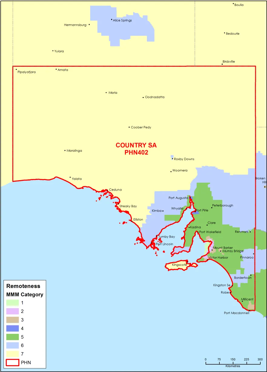 Adelaide PHN MMM remoteness area map