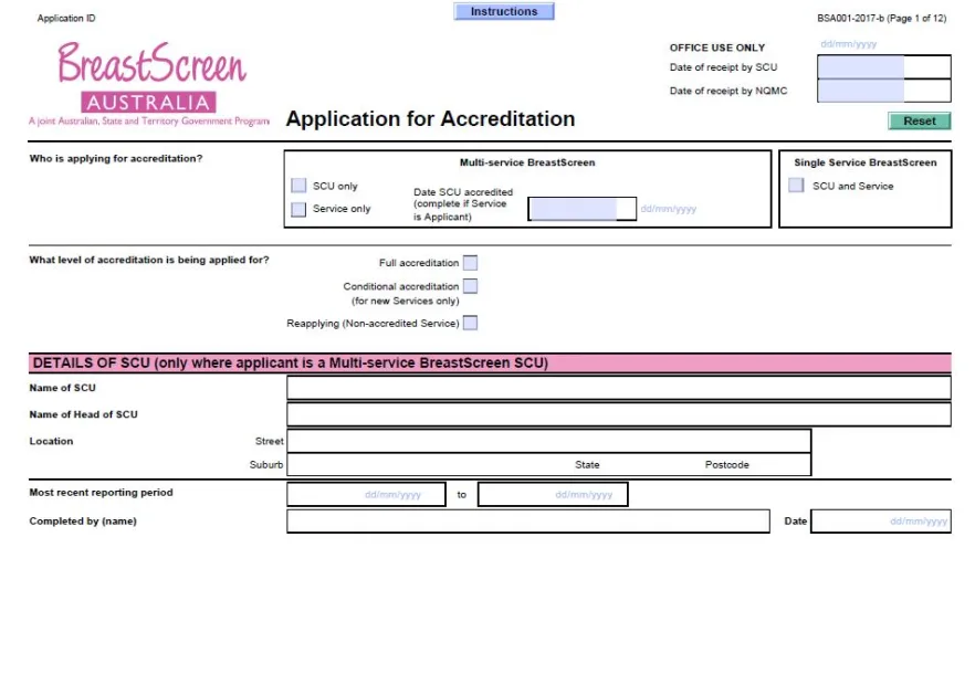 BreastScreen Australia – Application for accreditation (BSA001) cover
