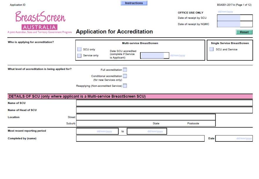 BreastScreen Australia – Application for accreditation (BSA001) cover