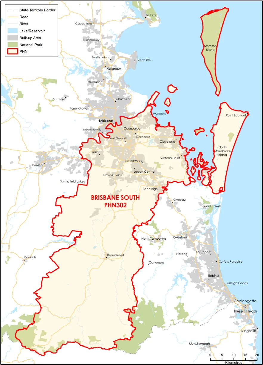Brisbane South PHN topographic map