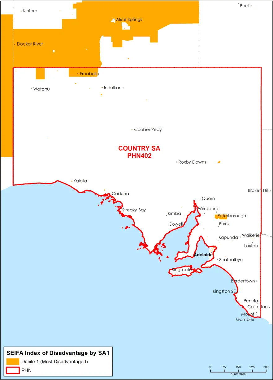 Country SA PHN socioeconomic disadvantage map