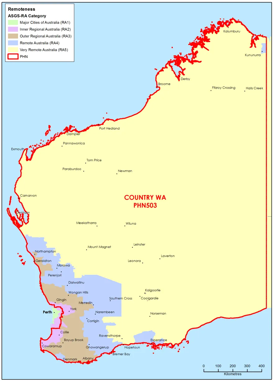 Country WA PHN ASGS remoteness area map