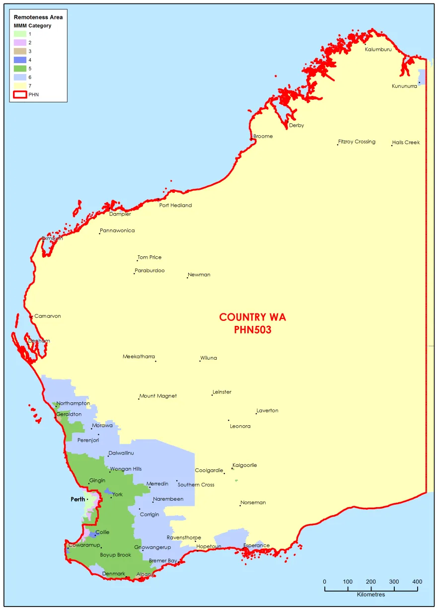 Country WA PHN MMM remoteness area map