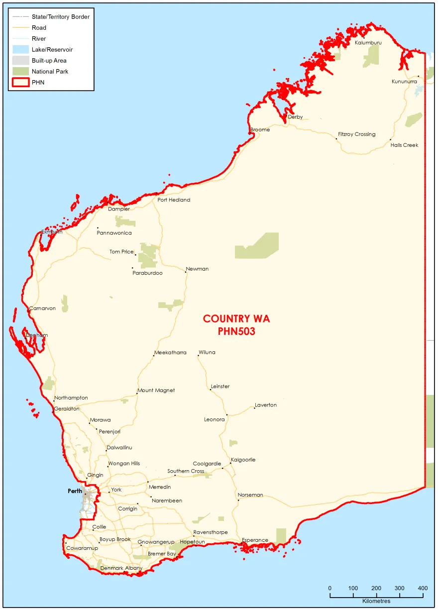 Country WA PHN topographic map