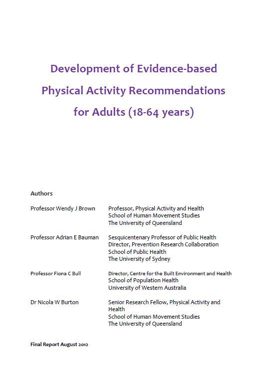 Cover image for Development of evidence-based physical activity for adults (18 to 64 years)