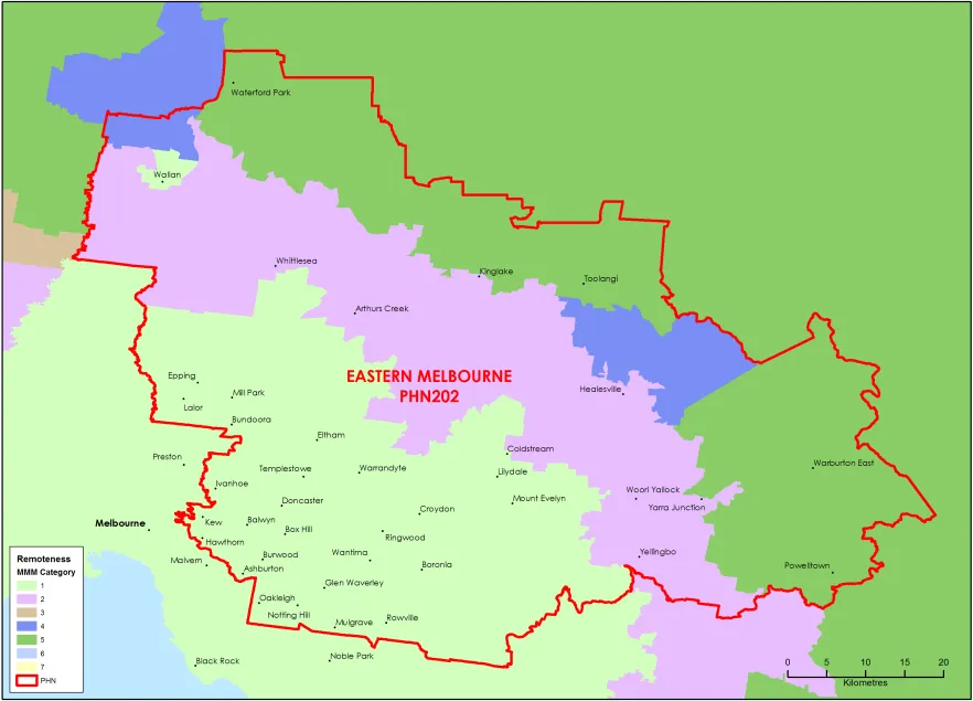 Eastern Melbourne PHN MMM remoteness area map