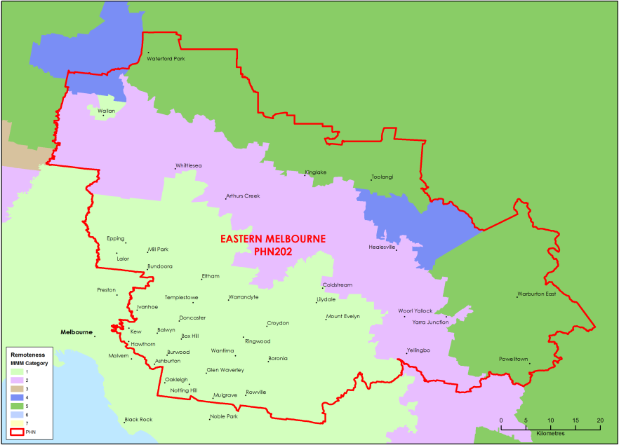 Eastern Melbourne PHN MMM remoteness area map