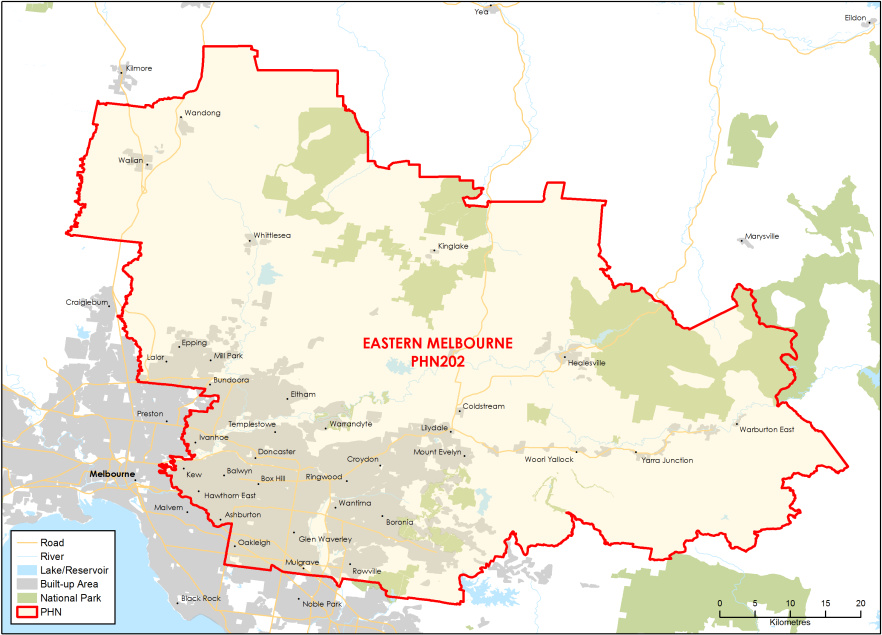 Eastern Melbourne PHN topographic map