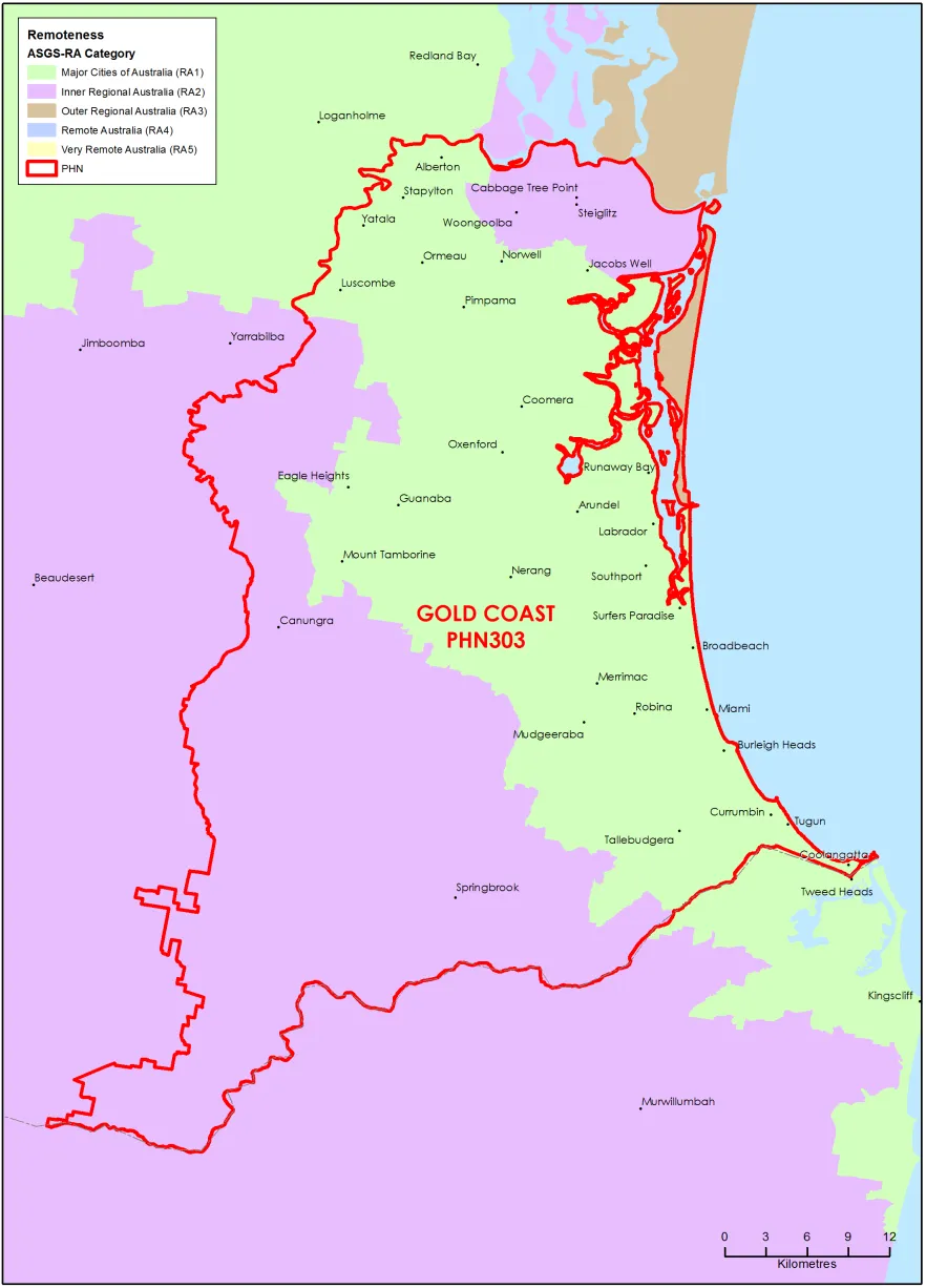 Gold Coast PHN ASGS remoteness area map