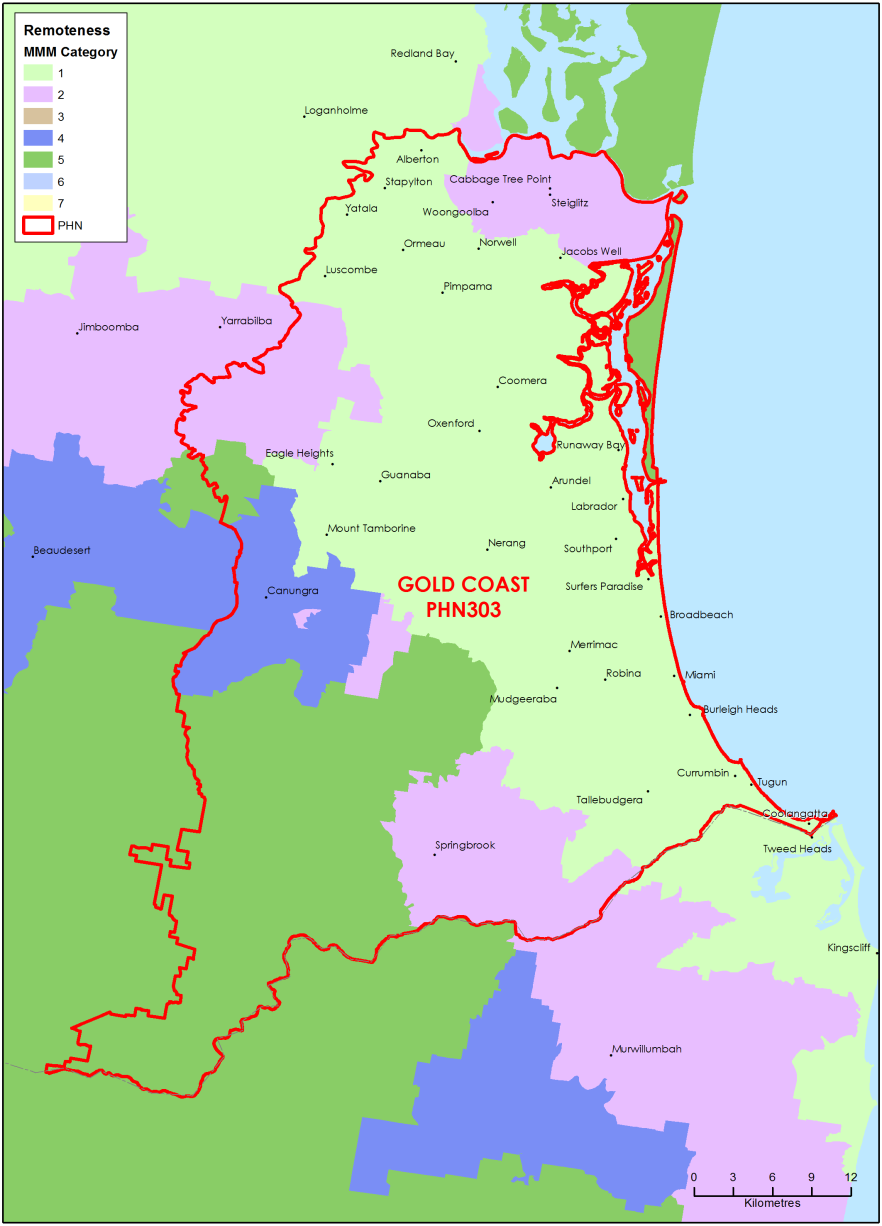 Gold Coast PHN MMM remoteness area map