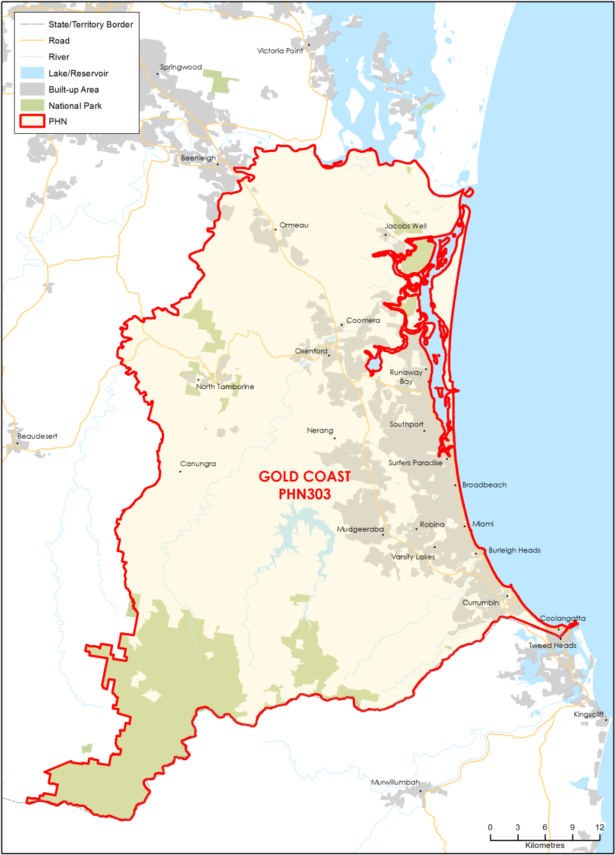 Gold Coast PHN topographic map