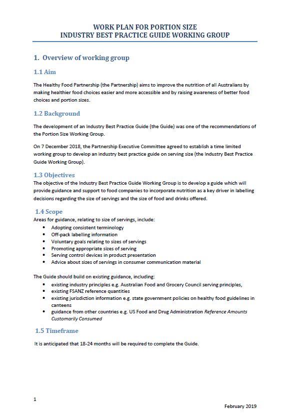 Cover image for Healthy Food Partnership – Industry Best Practice Guide Working Group work plan