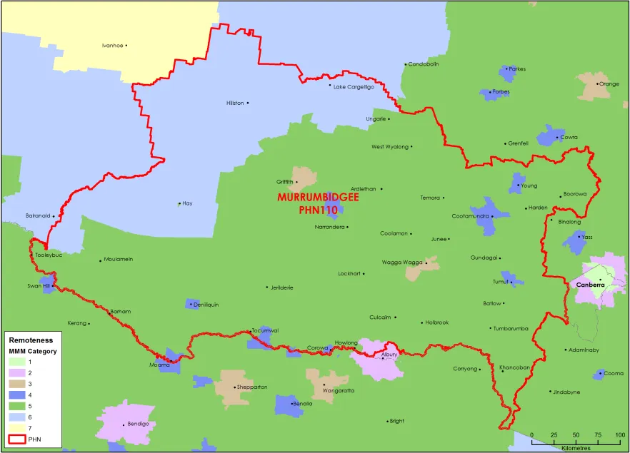 Murrumbidgee PHN MMM remoteness area map