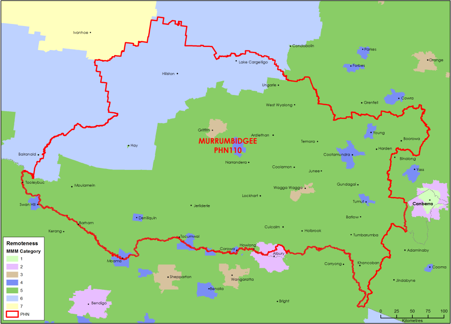 Murrumbidgee PHN MMM remoteness area map