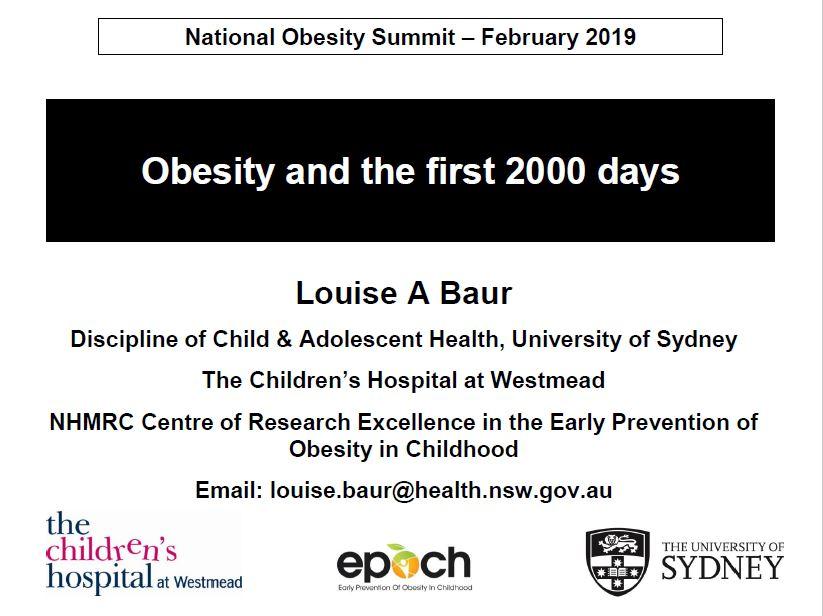 Cover image for National Obesity Summit presentation – Professor Louise Baur – Obesity and the first 2,000 days