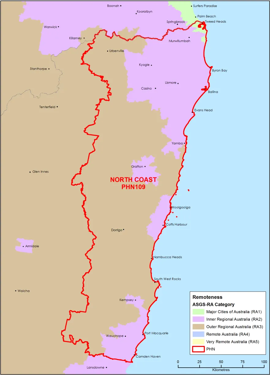 North Coast ASGS remoteness area map