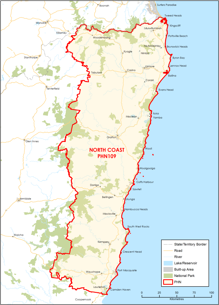 North Coast PHN topographic map