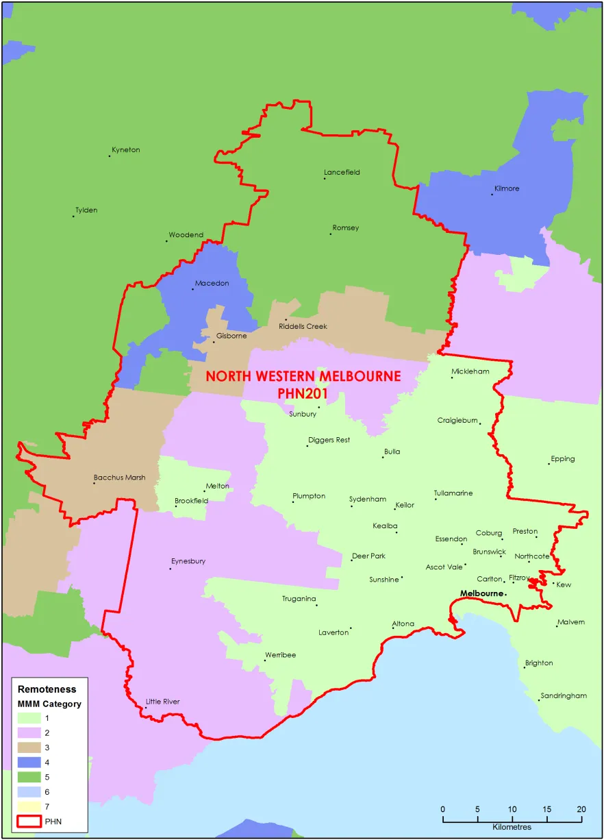 North Western Melbourne PHN MMM remoteness area map