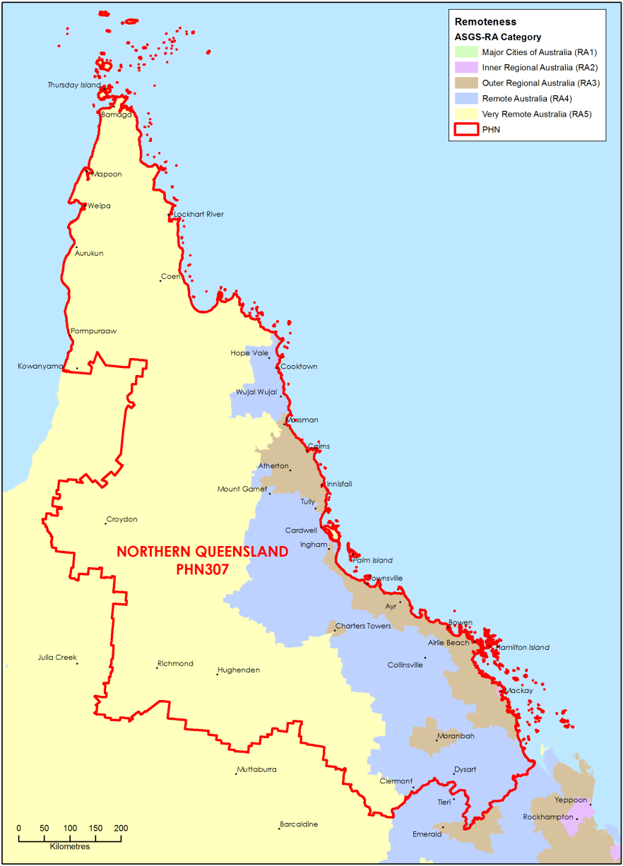 Northern Queensland PHN MMM remoteness area map