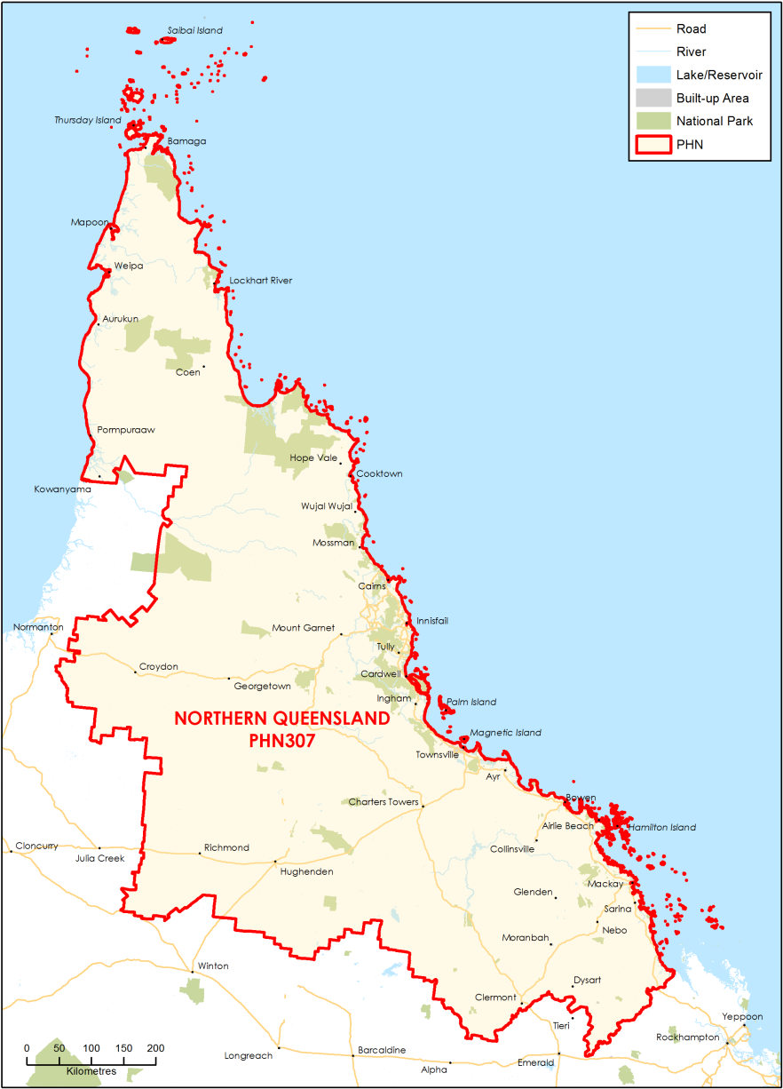 Northern Queensland PHN topographic map