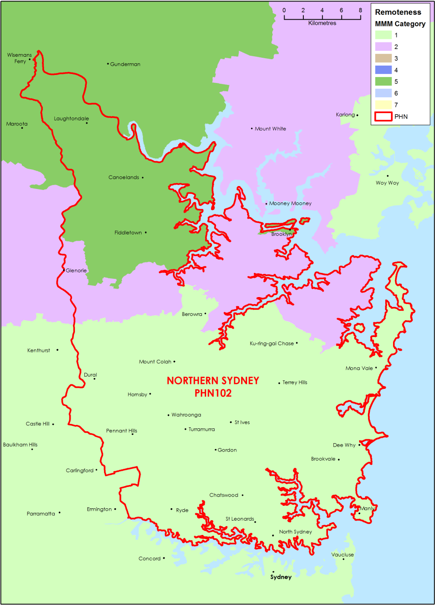 Northern Sydney PHN MMM remoteness area map