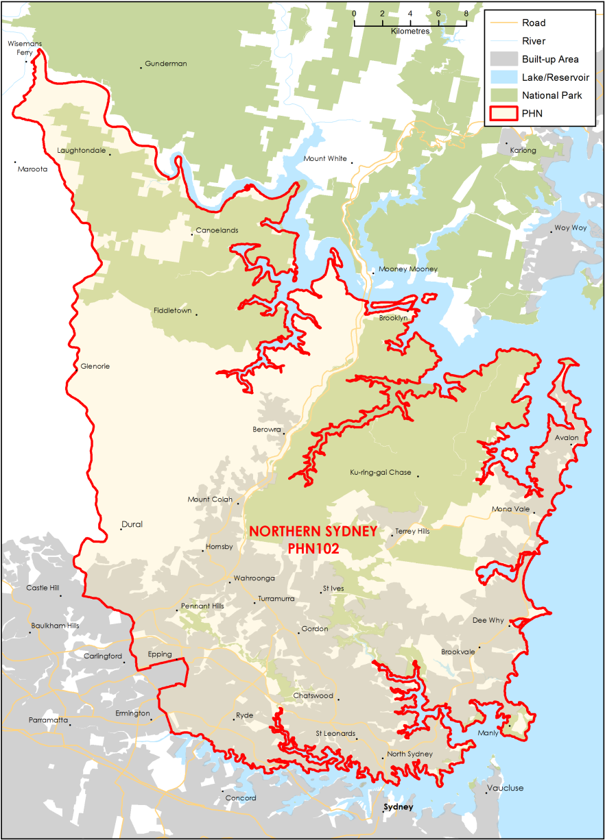 Northern Sydney PHN topographic map